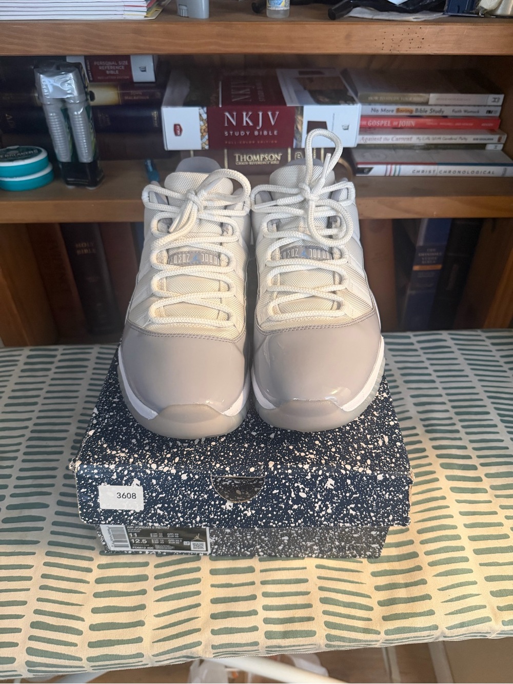 Jordan 12 Men's White and Cement Gray Low-Top Sneakers